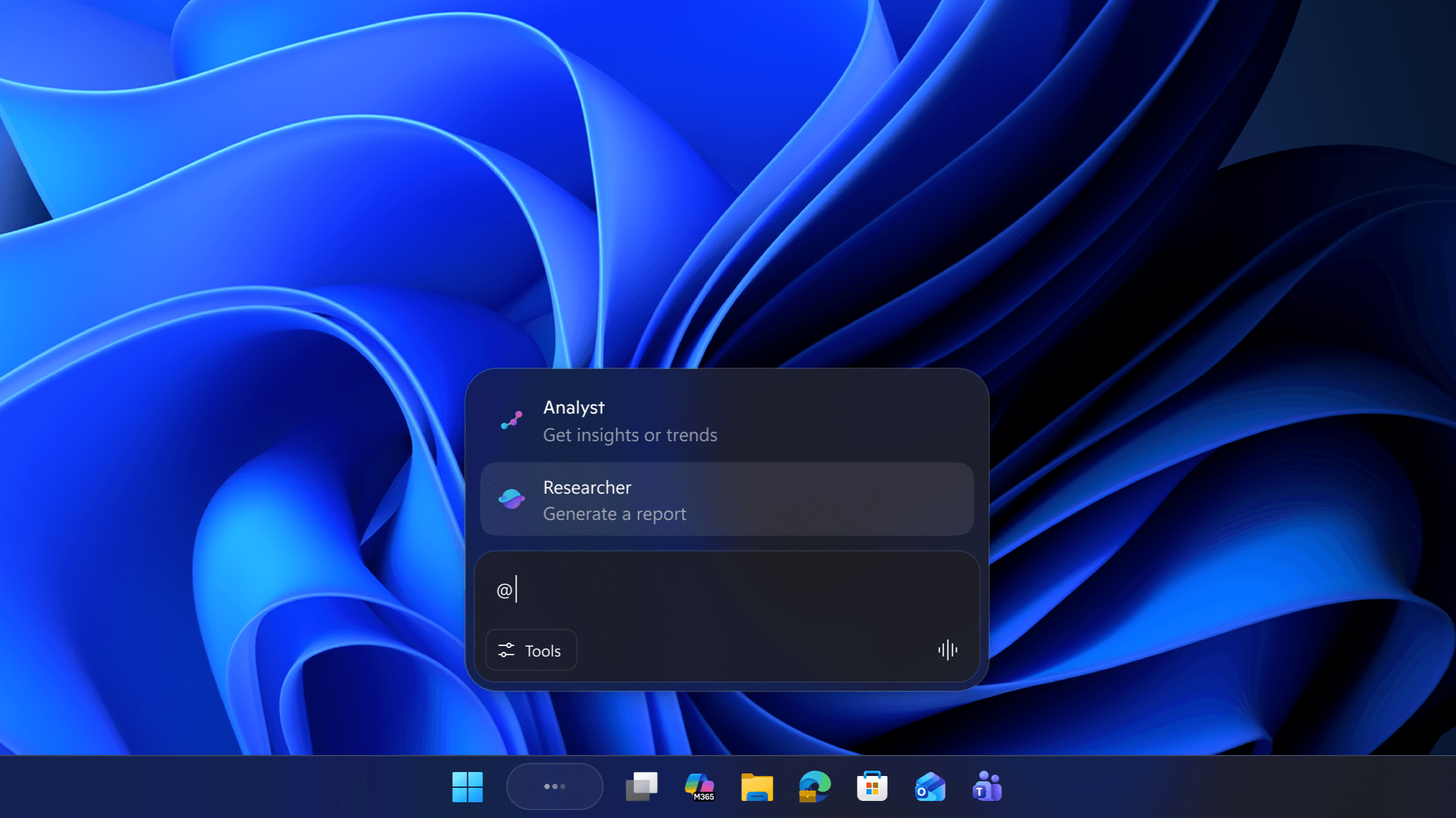Universal agent invocation from the taskbar