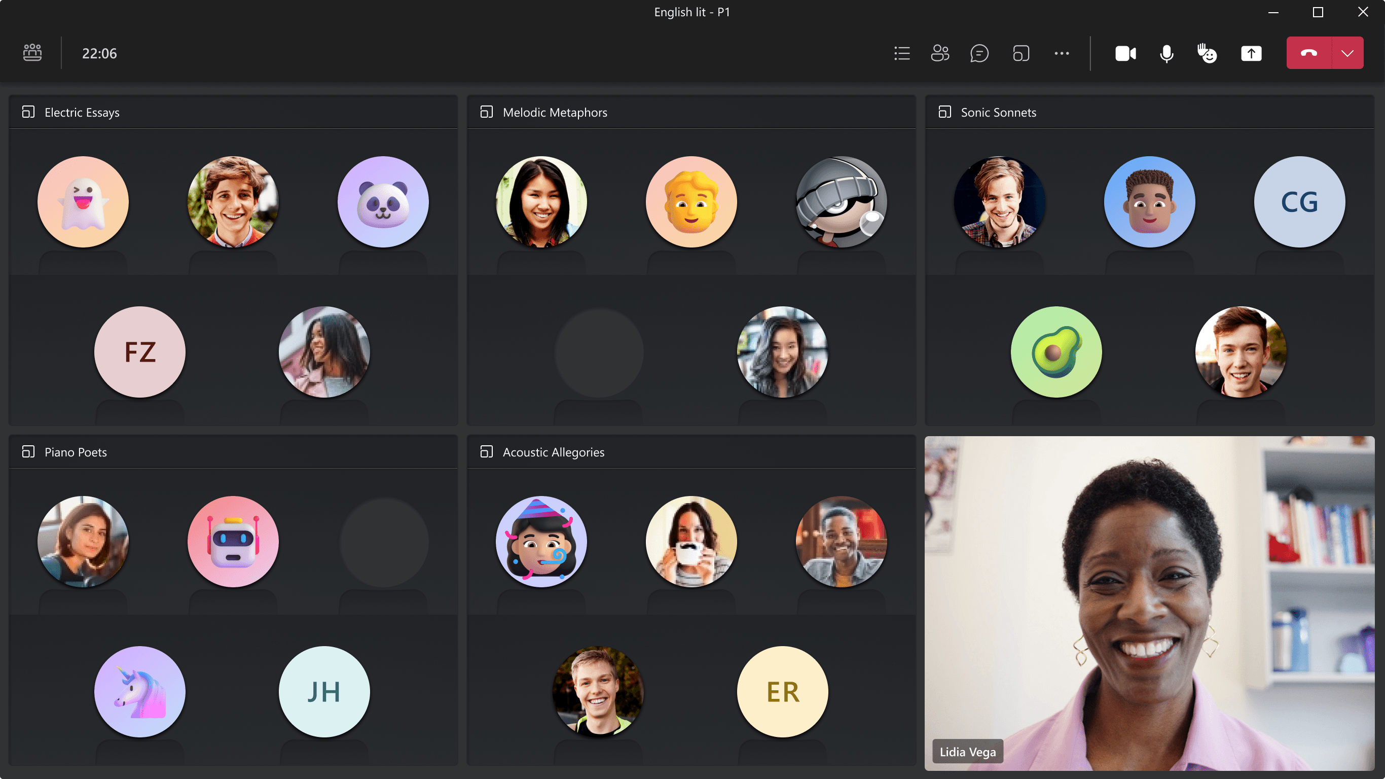 The spatial classroom view with virtual tables