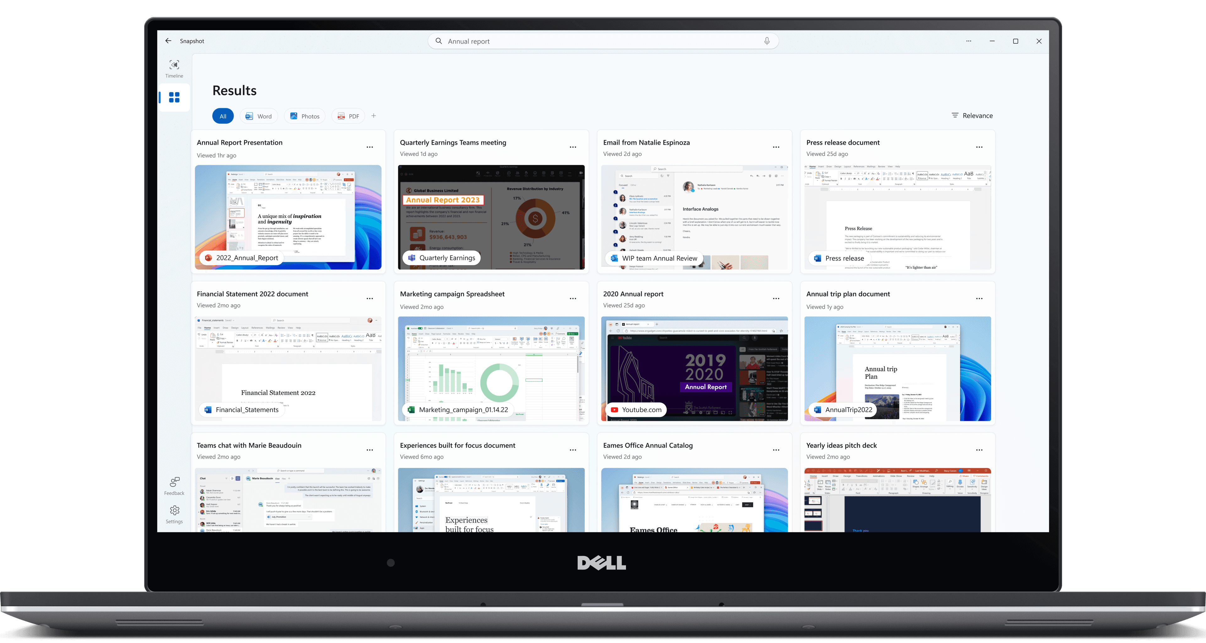 Recall search with merged results